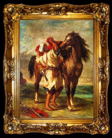 framed  Eugene Delacroix Arab Saddling his Horse, ta009-2